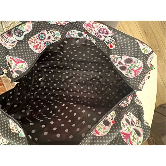 Betsey Johnson Multicolor Skull Party Carry-On Softside Rolling Duffel Bag - Picture 9 of 12